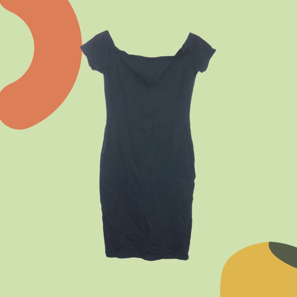 Off the Shoulder Black Midi Dress